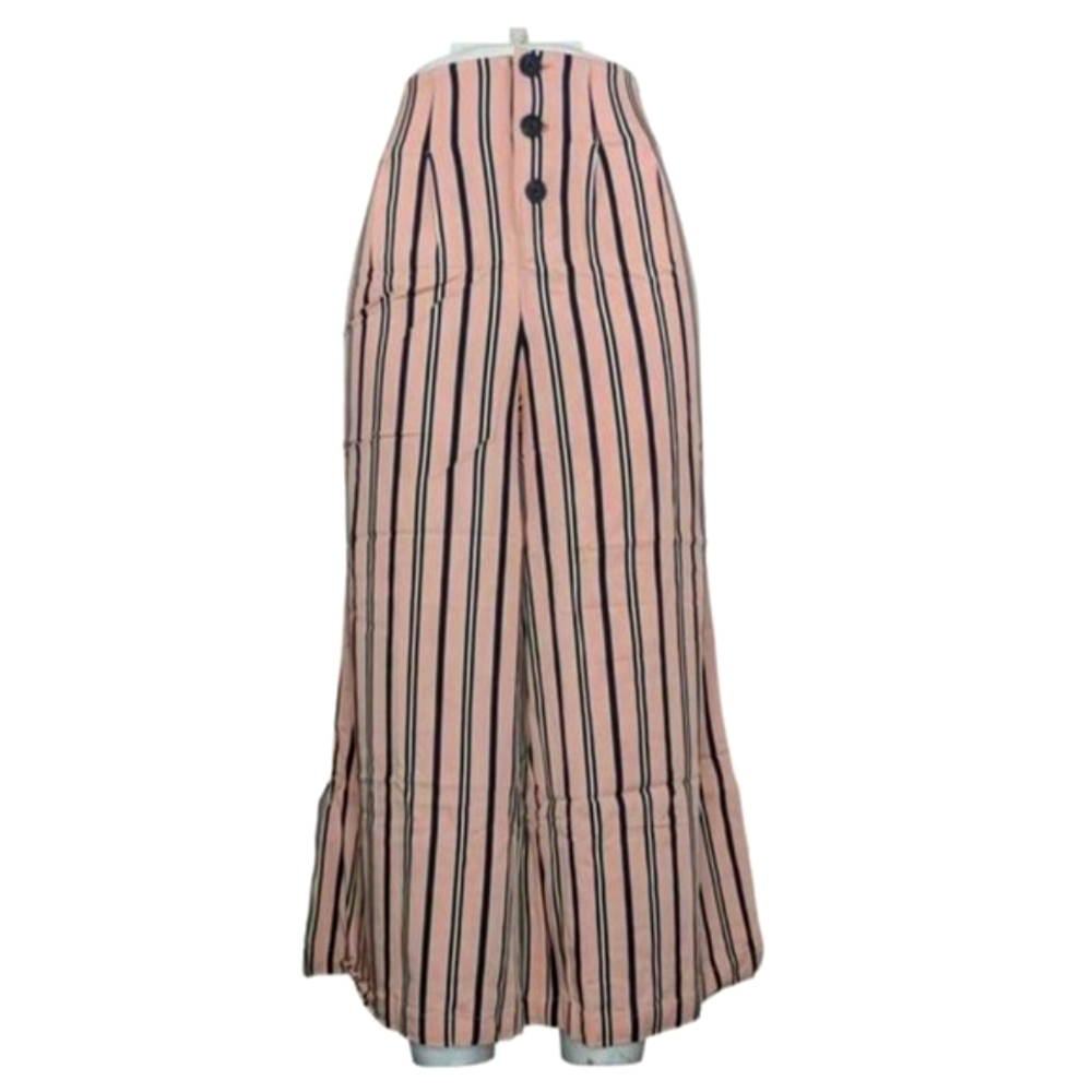 Du Jour High Waist Button Front Striped Pants Pink Black White Sz S